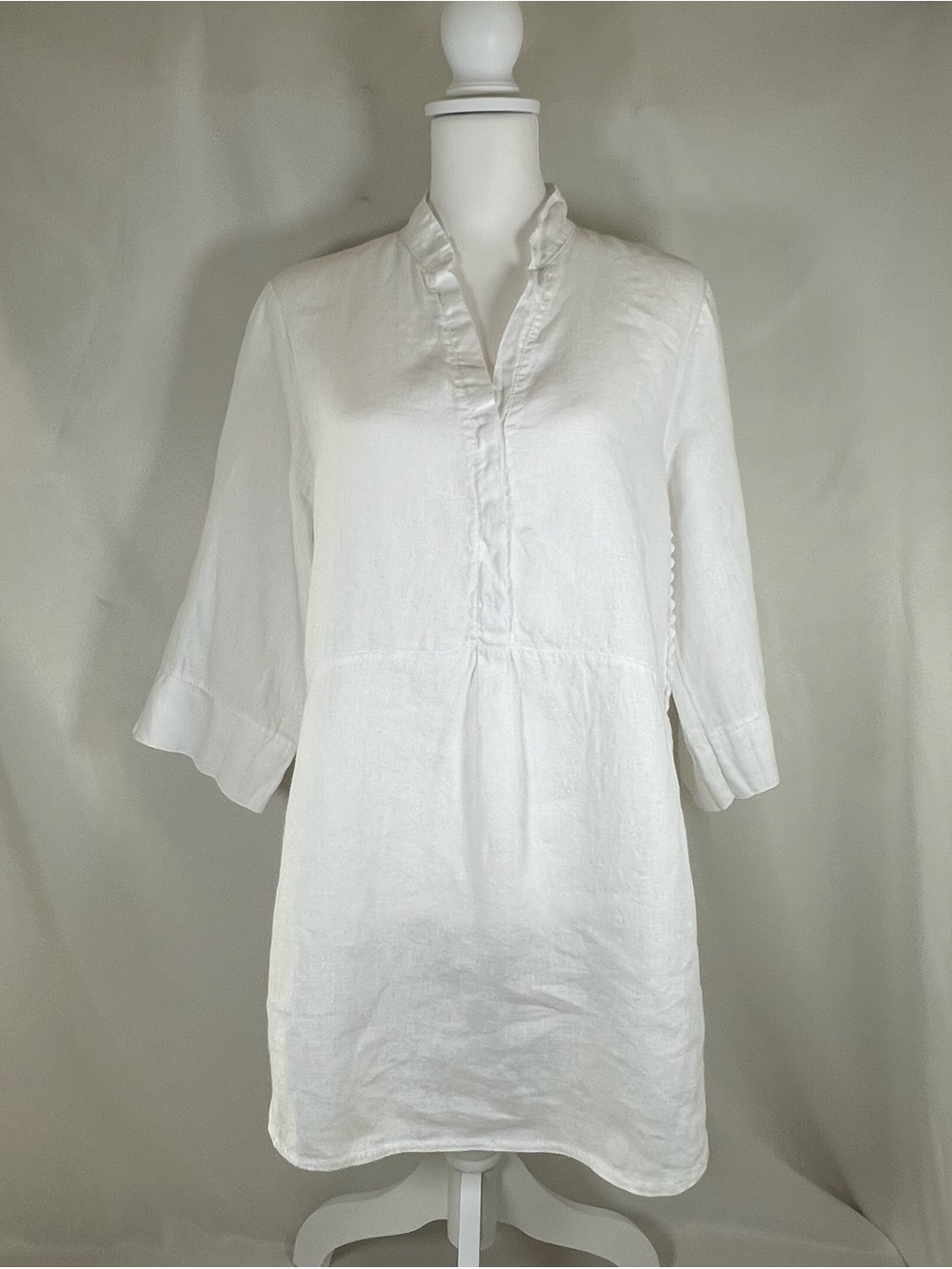 Laura Bianchi White Linen Tunic with V-Neck Sz M